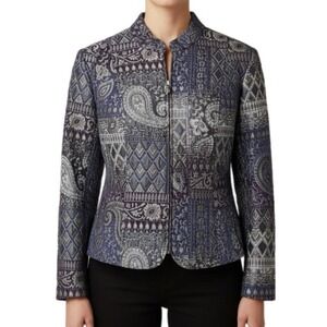VTG Molly Max Jacket Women's Petite Medium Blue Tapestry Style Zip Front